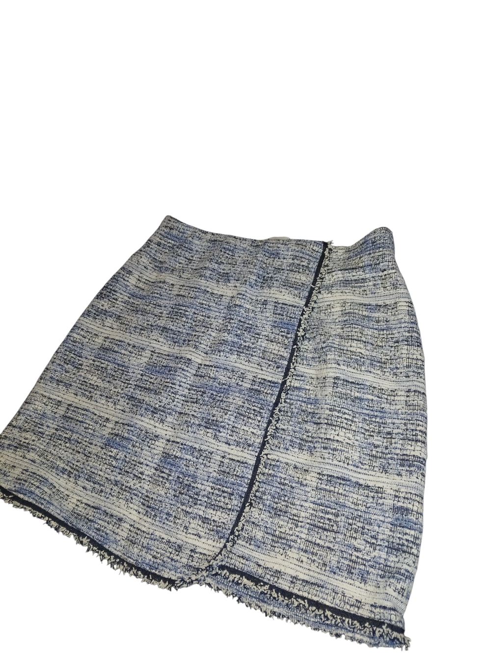 Max Studio Blue Tweed Wrap-Front Pencil Skirt With Raw Hem Size Small